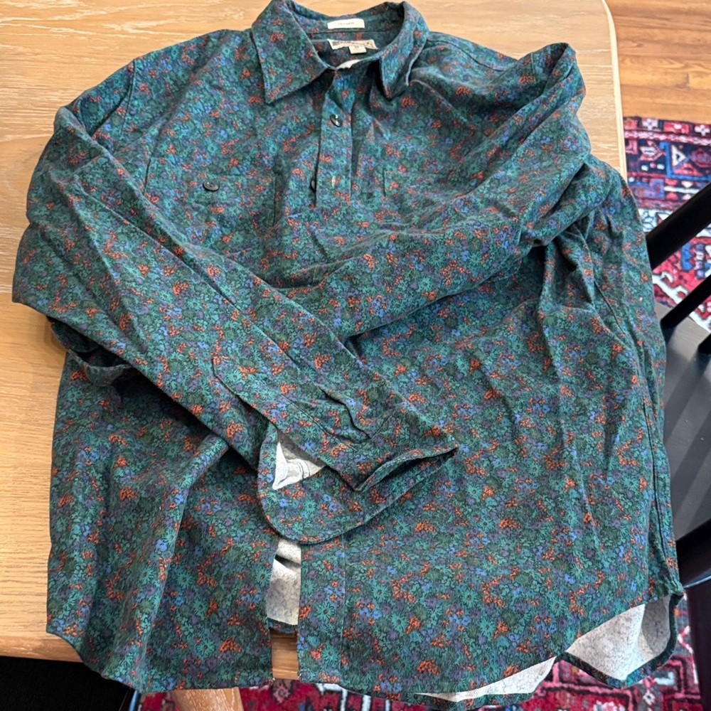 J. Crew Green Floral Flannel Button-Up Shirt Men's M
